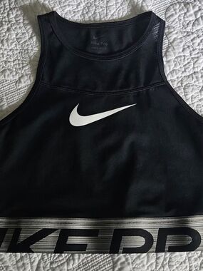 Nike Black Sports Crop Top with White Swoosh
